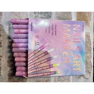 Angelhere 12 Colors Nail Art Marker Pen Set 0.5mm Fine Tip Water-based